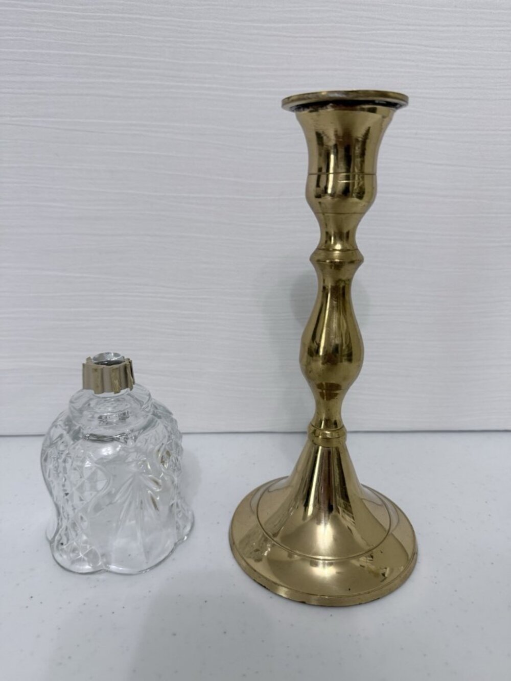 Homco Tulip Diamond Clear Votive Holder on Heavy Brass Candlestick Holder 10.75" - Picture 11 of 11